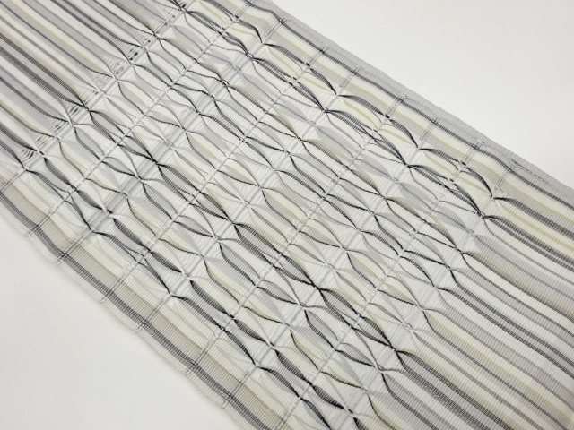 紗 変わり織幾何学模様織出し名古屋帯